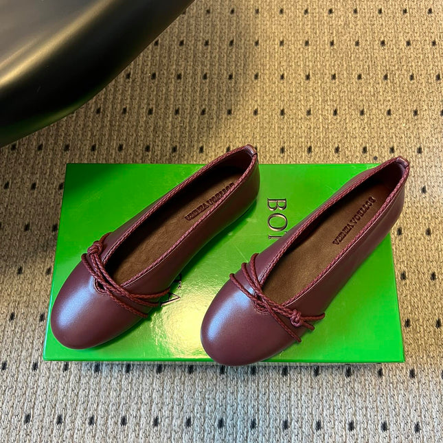 BOTTEGA VENETA 26S ESPADRILLE BALLET FLATS IN DARK RED LAMBSKIN