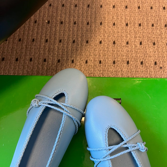 BOTTEGA VENETA 26S ESPADRILLE BALLET FLATS IN BLUE LAMBSKIN