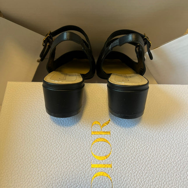 DIOR 26S CHERIE SLINGBACK PUMP 45MM IN BLACK CALFSKIN GOLD HARDWARE