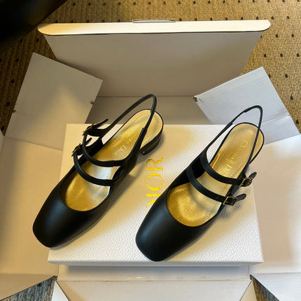 DIOR 26S CHERIE SLINGBACK PUMP 45MM IN BLACK CALFSKIN GOLD HARDWARE