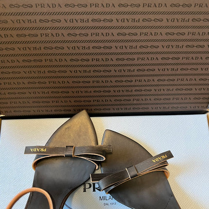 PRADA 26S POINTED-TOE STRAPPY HIGH-HEEL SANDALS 60MM IN BLACK CALFSKIN