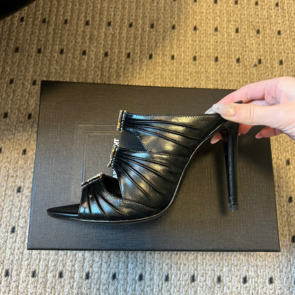 YSL 26S HEELED SANDALS 100 MM IN BLACK LAMBSKIN