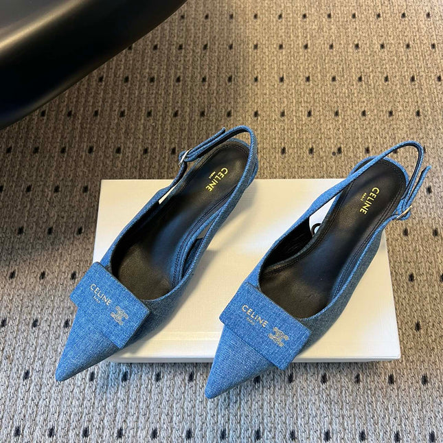 CELINE 26S HIGH-HEEL SLINGBACK 55 MM IN BLUE DENIM