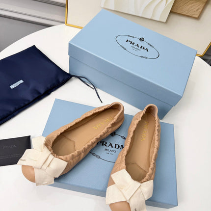 PRADA 26S BALLERINA FLATS IN NUDE LAMBSKIN WITH BOW