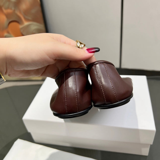 THE ROW 26S BALLET FLATS IN DARK BROWN CALFSKIN