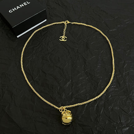 CHANEL 26S DOUBLE C LOGO SPHERE PENDANT CHAIN NECKLACE IN GOLD METAL 630892