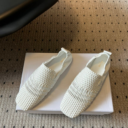 CELINE 26S LOAFERS IN WHITE WOVEN LAMBSKIN