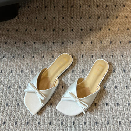 DIOR 26S OBLIQUE BOW MULE IN WHITE SATIN