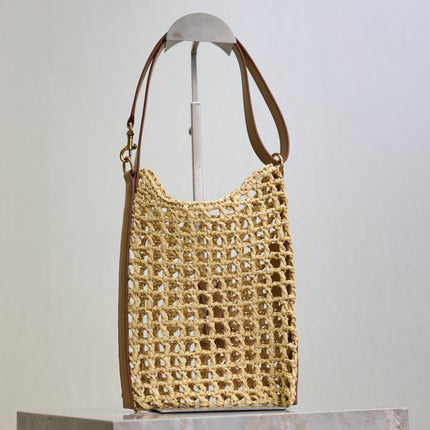 OXALIS 25  IN RAFFIA CROCHET AND LEATHER VINTAGE BROWN