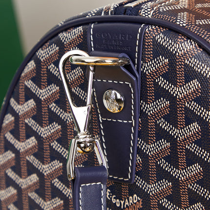 BOSTON 45 BAG IN NAVY BLUE GOYARDINE CANVAS AND CALFSKIN TRIM