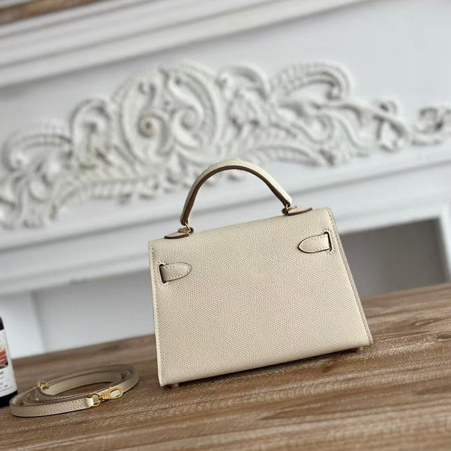 HM KELLY MINI 19 WHITE CALFSKIN GOLD HARDWARE