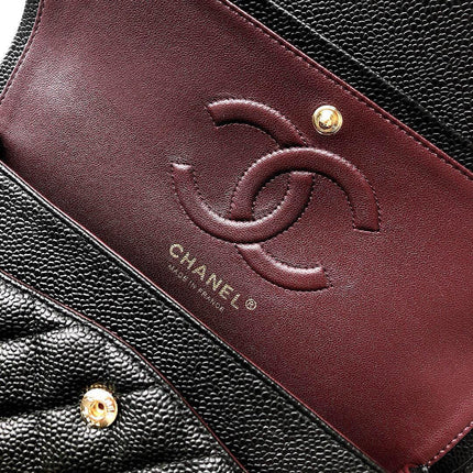 FLAP BAG 25 IN BLACK CAVIAR LEATHER GOLD HARDWARE