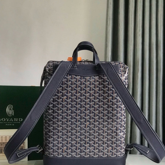 CISALPIN BACKPACK 43 IN NAVY BLUE GOYARDINE CANVAS AND CALFSKIN