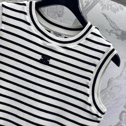 Triomphe Striped Mini Dress Black White Crocheted Cotton