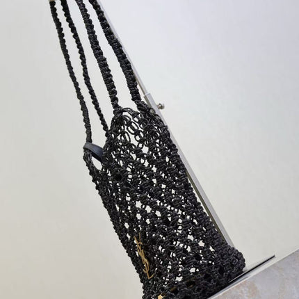 YSL SHOULDER BAG 33 IN BLACK WOVEN RAFFIA