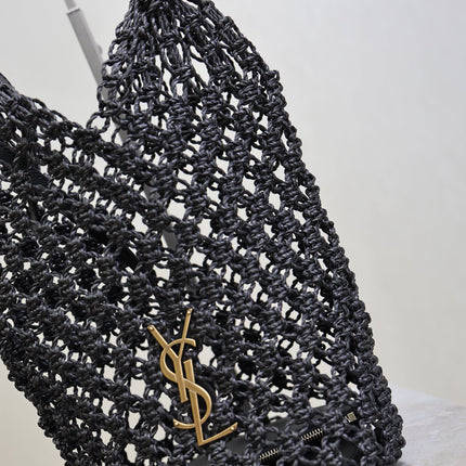 YSL SHOULDER BAG 33 IN BLACK WOVEN RAFFIA