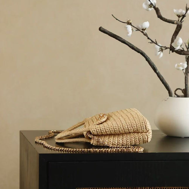 CC KELLY TOP HANDLE BAG 19 IN BEIGE WOVEN RAFFIA