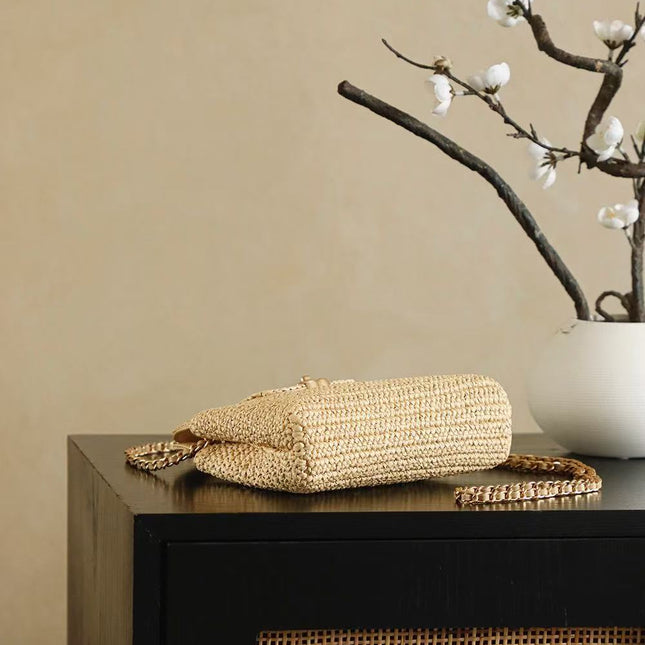 CC KELLY TOP HANDLE BAG 19 IN BEIGE WOVEN RAFFIA