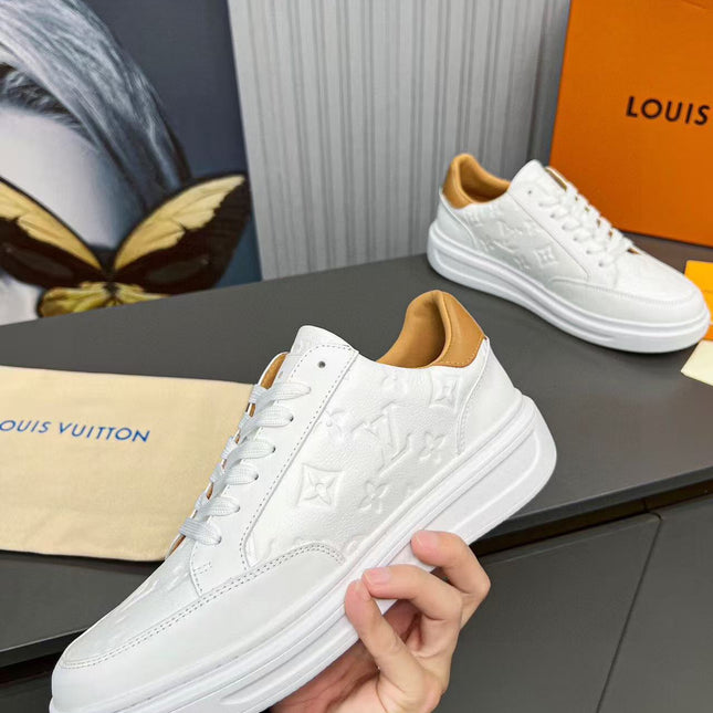 LV BEVERLY SNEAKER IN WHITE CALFSKIN EMBOSSED LOGO