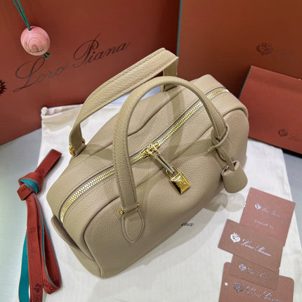 LORO PIANA NEEDLE BAG 30 IN DARK BEIGE CALFSKIN