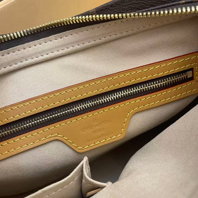 LV LOOPING SHOULDER BAG 25 IN BROWN MONOGRAM CANVAS GOLD-TONE HARDWARE.