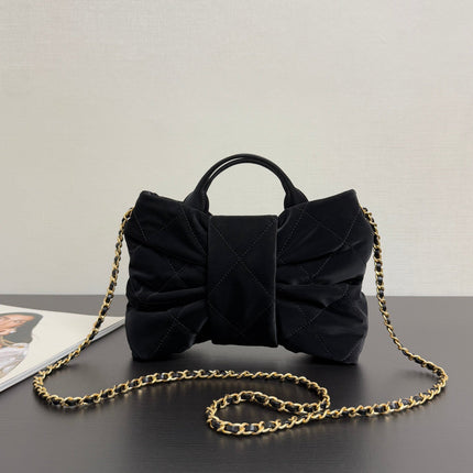 CHANEL MINI BOW BAG 26 IN BLACK VELVET WITH GOLD HARDWARE