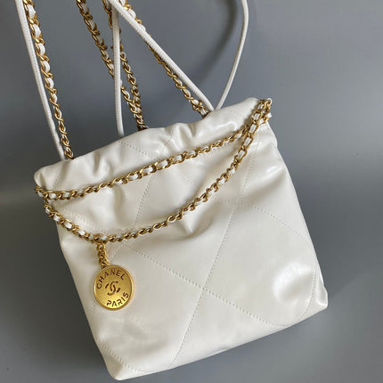 CC MINI 20 HANDBAG IN WHITE CALFSKIN GOLD HARDWARE