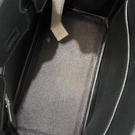 HM ROCK BIRKIN 25 BAG IN BLACK TOGO SILVER HARDWARE.