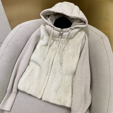 LUXURIOUS COMFORTABLE IN BEIGE FUR MIX WOOL JACKET