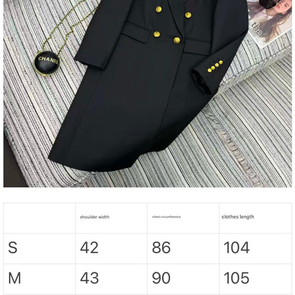 LONG COAT IN BLACK WITH GOLD BUTTONS AND A SNAKE BROOCH