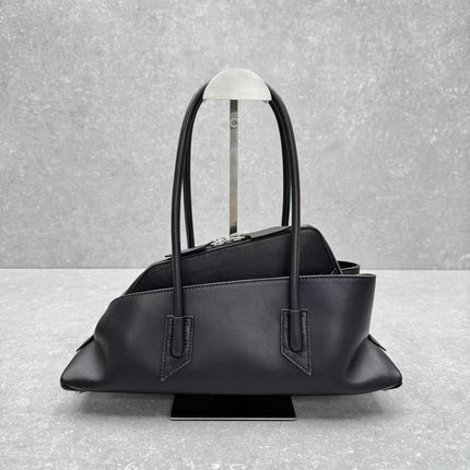 THE ATTICO LA PASSEGGIATA SMALL TOTE BAG IN BLACK CALFSKIN