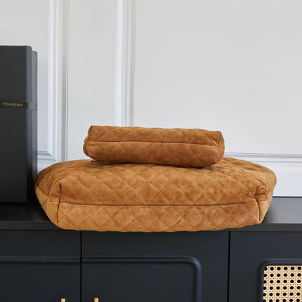 YSL ICARE 58 IN BROWN QUILTED SUEDE GOLD HARDWARE
