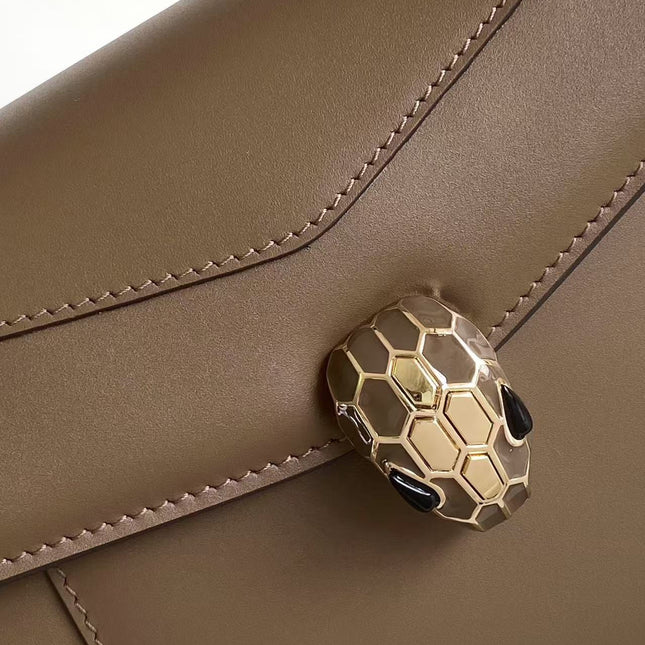 BULGARI SERPENTI FOREVER TOP 20 HANDLE BAG IN BROWN CALFSKIN GOLD HARDWARE