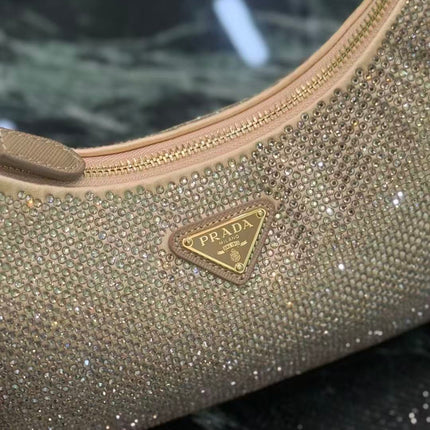 PRADA RE-EDITION 22 BAG IN BEIGE STUDDED CRYSTAL
