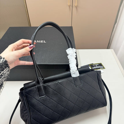 CHANEL QUILTED TOP HANDLE BAG 30 IN BLACK CALFSKIN GHW