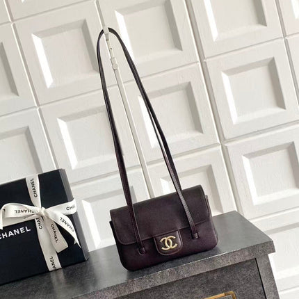 CHANEL SMALL FLAP BAG 17 IN BROWN GRAINED CALFSKIN GOLD HARDWARE