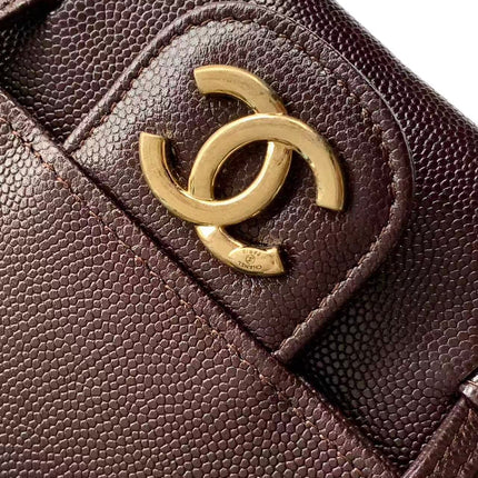 CHANEL SMALL FLAP BAG 17 IN BROWN GRAINED CALFSKIN GOLD HARDWARE
