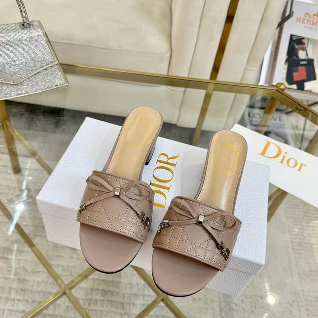 DIOR CANNAGE HEELED SLIDE IN DUSTY PINK CALFSKIN