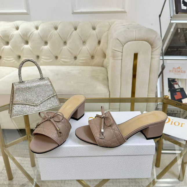 DIOR CANNAGE HEELED SLIDE IN DUSTY PINK CALFSKIN
