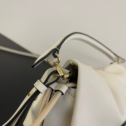 FENDI 26S SMALL MAMMA BAGUETTE BAG 16 IN CREAM WHITE LAMBSKIN