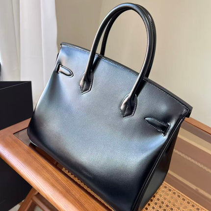 HM 26S BIRKIN BAG 30 IN BLACK CALFSKIN SILVER BUCKLE 14526