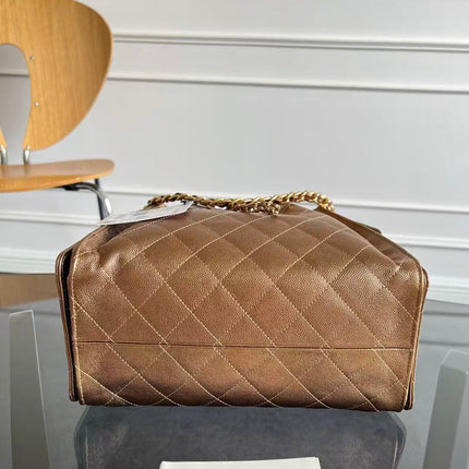 CHANEL 25S HOBO BAG 22 IN METALLIC GOLD ROSE CAVIAR GOLD HARDWARE