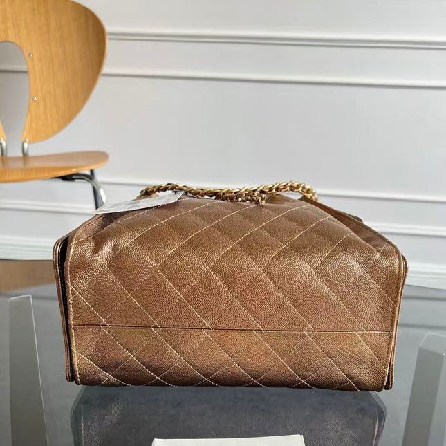 CHANEL 25S HOBO BAG 22 IN METALLIC GOLD ROSE CAVIAR GOLD HARDWARE