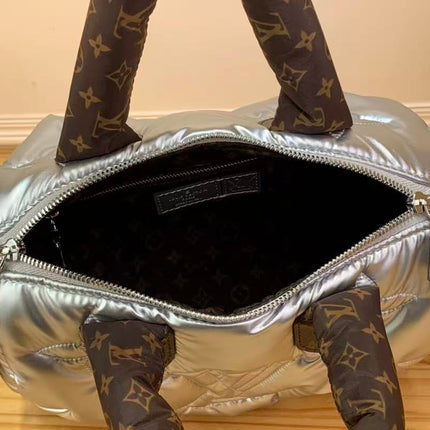 LV 26S PILLOW BOSTON BAG IN SILVER NYLON LEATHER