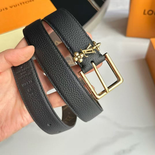 LV BELT 30 MM IN BROWN CALFSKIN GOLD HARDWARE
