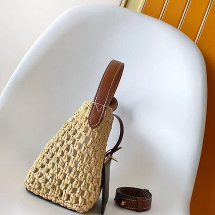 LV ALL IN BB HANDBAG 18 IN BEIGE WOVEN RAFFIA GOLD HARDWARE