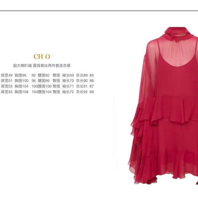CHLOE MINI DRESS IN RED SILK WITH A DETACHABLE LINING