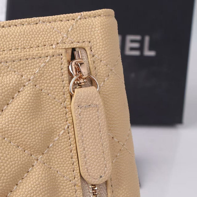 CHANEL FLAP CARD HOLDER IN BEIGE CAVIAR CALFSKIN WITH CRYSTAL EMBOSSED LOGO