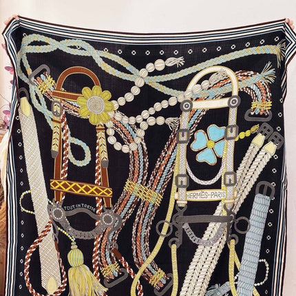 HERMES 26S PRINTED SQUARE SCARF 135 IN CASHMERE AND SILK 307244