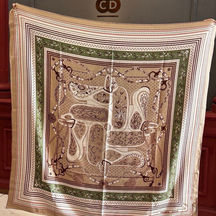 HERMES 26S PRINTED SQUARE SCARF 140 IN CASHMERE AND SILK 307281